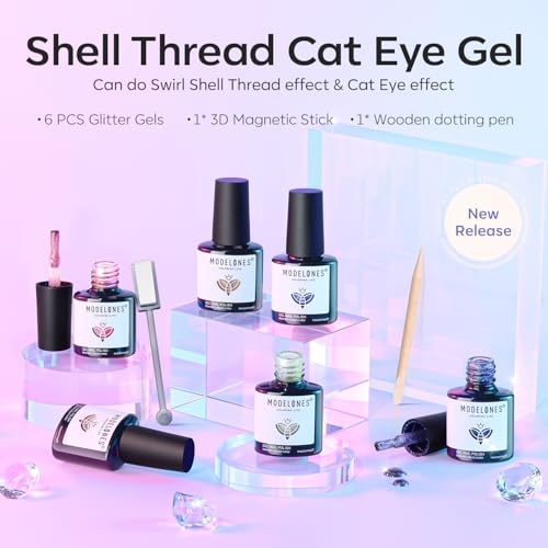modelones Cat Eye Gel Nail Polish, 6 Colors Pearl Magnetic Swirl Shell Set - color: A-0 Mermaid Cat Eye