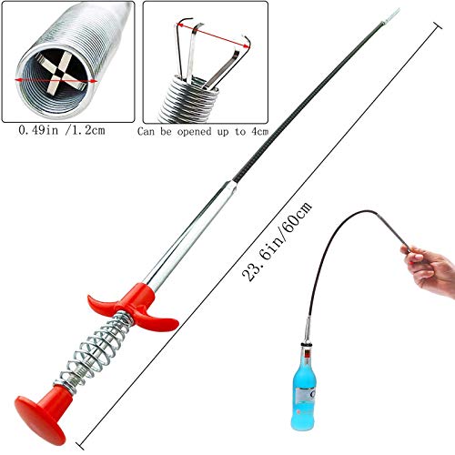 Flexible Drain Clog Remover Tool, Extra Long Plumbing Snake Hair Catcher with 4-Prong Grabber Claw, Heavy-Duty Spring Reacher for Kitchen Sink, Bathroom Tub, Sewer & Dropped Items (24 inch) - color: 24 inch