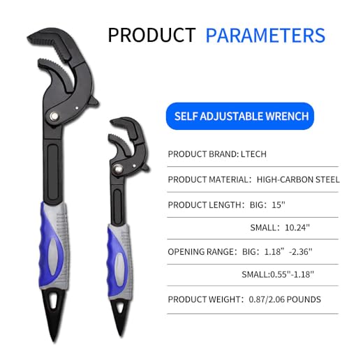 2Pcs Self Adjusting Wrenches Sets - 10.5 & 14" Self Locking Pliers,Multi-Function,3 Sides Teeth,Non-Slip Handle,Suit for Pipe Vise Micro 5 Wrench