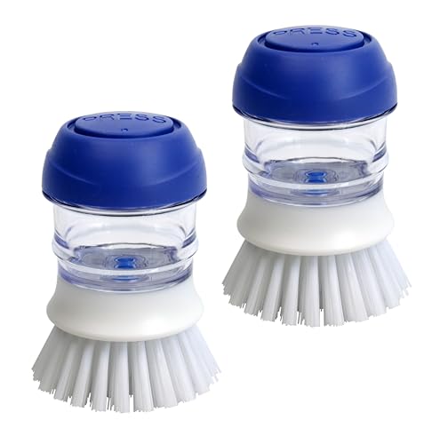 CELOX 2 Pack Dish Brush with Soap Dispenser for Kitchen Cleaning, Kitchen Brush for Dish Pot Pan Sink Cleaning - color: White and Blue Brush
