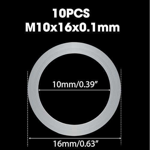 10PCS M10x16x0.1mm Shim Washers, Metal Ultrathin Plain Gasket, Super Ultra Thin Flat Crush Washer Assortment Set, Good Wear Resistance, 304 Stainless Steel Shims Kit Assorted for Precise Fit