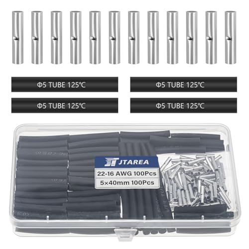 22-16 AWG Non Insulated Butt Connectors Crimps 22-16AWG with Heat Shrink Tube Pure Copper Wire Uninsulated Crimp Connector Splice for 22-16 Gauge Wiring (Pack of 200pcs) - style: 22-16 AWG