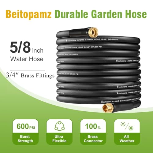 Beitopamz Short Garden Hose 3 ft x 5/8 in Male to Female Heavy Duty Small Water Hose Extender Connector, Lightweight Rubber Hybrid Leader Hose, Leak-Free Connections, 3/4'' Brass Fittings, Black - size: 3ft Male to Female