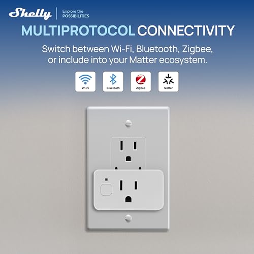 Shelly Smart Plug UL, WiFi, Bluetooth, Zigbee, Matter Outlet with Power Metering, Works with HomeKit, Google Home, Alexa, Home Assistant, Smart Socket, Easy Setup, Remote Control, Plug US Gen4 White - color: White
