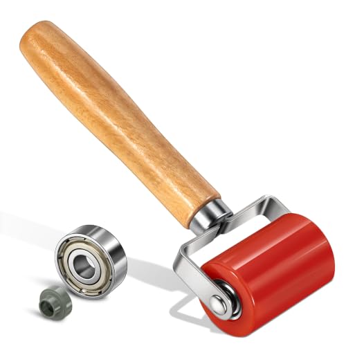 LUMITECO Automotive Sound Deadening Roller Tool, Upgraded Dual Bearing PU Seam Roller with Ergonomic Wood Handle for Car Audio Sound Deadener, Heat Insulation Mat Installation, Wallpaper, Vinyl Wrap - color: Red