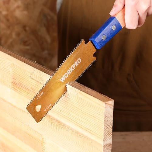 WORKPRO 6 Inch Japanese Pull Saw, Double-Edged Hand Saw for Wood Cutting with 14&17 TPI, SK5 Flexible Blade Flush Cut Saw with Non-Slip Beech Handle, Narrow Head for Fine Woodworking - size: 6'' - Narrow Head