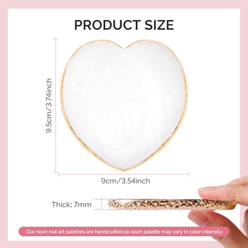 MelodySusie 1PC Heart Shape Resin Nail Art Palette with Stainless Steel Mixing Stick,Professional Color Mixing Board for Gel Polish,Acrylics,Pigment Blending, Salon and DIY Makeup Artist Tool,White - color: White Heart With Spatula