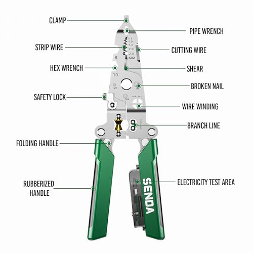 18 in 1 Foldable Wire Stripper with Electricity Measurement Function & Dual Alarms Multifunctional Professional Electrician's Pliers Cable Stripping Pliers for Cutting, Stripping and Crimping Tool - size: Wire Stripper 8"