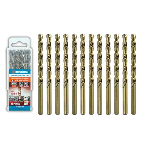 17/64 inch Cobalt Drill Bits (12Pcs), M35 HSS Metal Jobber Length Twist Drill Bit Set for Hard Metal, Stainless Steel, Iron, Copper, Aluminium, Brass, Plastic & Wood - style: 17/64 Inch