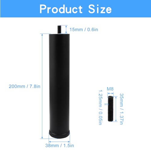 Murtenze 8 Inch Metal Furniture Legs, Black - color: Black, size: 8 inch