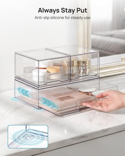 Vtopmart Clear Stackable Storage Drawers Set of 5, Plastic Organizer Bins - style: 2 Small+1 Wide
