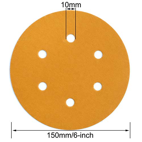 6-Inch 6-Hole Hook and Loop Gold Sanding Discs 600-Grit, 100-Pack - style: 600 Grit