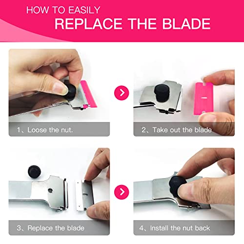 DEKEones Razor Blade Scraper, 2 PCS Razor Scraper Tool for Removing Label, Registration Sticker, Tint, Grease from Windshield, Appliance, Glass（Pink） - color: Pink-2pcs