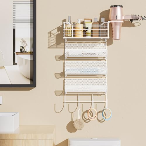 4 Tier Hair Tool Organizer Wall Mount, curling iron holder Basket, White - color: 5 Tiers White