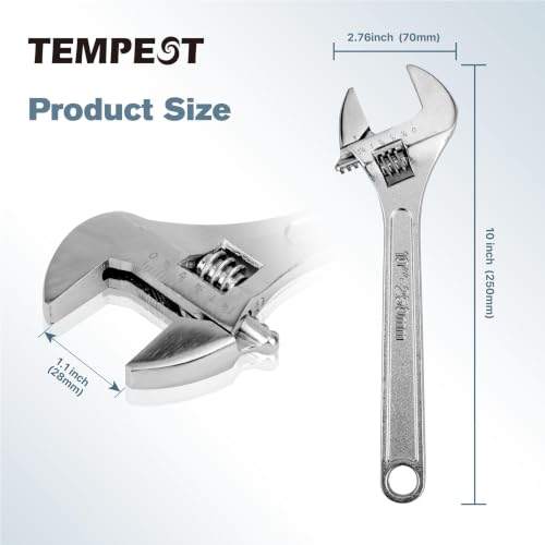 Tempest 10 Inch Adjustable Wrench, High-Torque Carbon Steel Wrench with Metric Scale,for Plumbing, Automotive Repair and Home DIY - size: 10 Inch