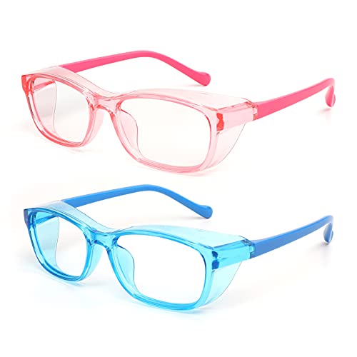 ALWAYSUV Kids 2 Pack Safety Glasses Anti Fog Goggles Blue Light Blocking Glasses Clear Lens Protective Eyewear 5-12 Ages - color: Blue+pink