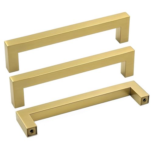 Goldenwarm 10 Pack 4.5 Inch Gold Cabinet Handles Brushed Gold Cabinet Pulls - color: Gold, size: 4-1/2in Hole Centers