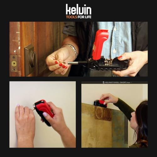Kelvin Tools - Kelvin 17 Urban Screwdriver Set, All in One Everyday Multitool Screwdriver, Multi-Tip, Compact & Universal Precision, 13 Bit Set with Tape Measure, Liquid Level, Hammer and Flashlight - color: Red