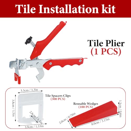 Tile Leveling System Kit with Tile Plier, 300 Piece Spacers Clips and 100PCS Reusable Wedges 1/8 Inch Tile Leveling Kit for Floor Wall Ceramic Stone Installation