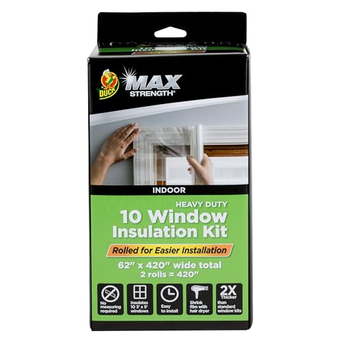 Duck MAX Strength Window Insulation Kit, Winter Window Seal Kit Fits up to 10 Windows, Heavy Duty Shrink Film Cuts to Size for Easy Indoor Installation, Window Tape Included,62 In. x 420 In., Clear - size: Standard Window - 10 Pack