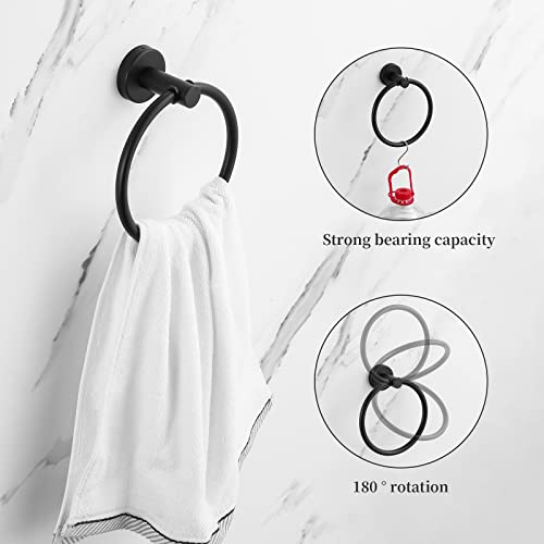 Bathroom Hardware Set Matte Black, 10 Pieces Bathroom Accessories Set Includes Includes 2 Packs 24 Inch Towel Bar, Towel Ring, Toilet Holder and 4 Packs Towel Hooks - color: Black-10pcs-24inch