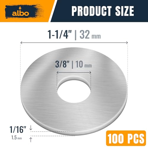 ALBO 100 Pcs 3/8" x 1-1/4" 304 Stainless Steel Fender Flat Washers - size: 3/8" x 1-1/4" - 100pcs