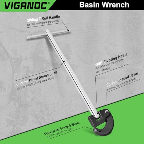 11" Basin Wrench, Sink Wrench, Adjustable Tap Nut Spanner, 3/8" to 1-1/4" Capacity for Tight Space Use