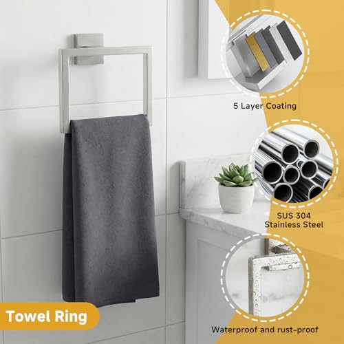 5 Piece Bathroom Towel Bar Set - SUS304 Stainless Steel Brushed Nickel Bath Towel Holder, 16 Inch Towel Racks for Bathroom Wall Mounted, Bathroom Hardware Accessories Set - color: D-16 Brushed Nickel