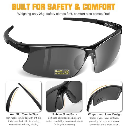 OXG 6 Pack Anti-Fog Safety Glasses, ANSI Z87+ Impact & Scratch Resistant Protective Eyewear for Work, Lab, Construction - color: Grey With Straps