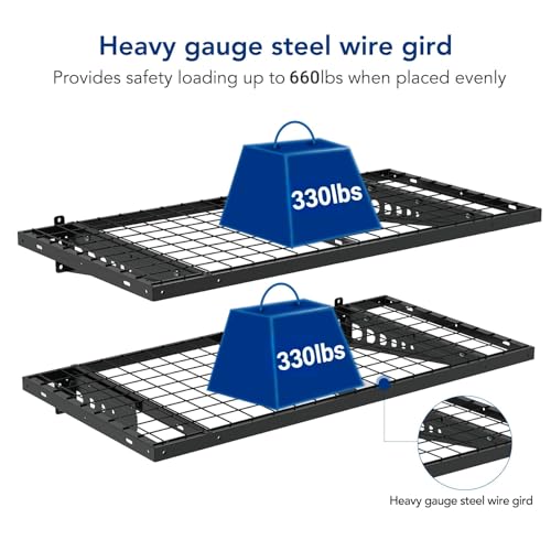 FLEXIMOUNTS 2x4ft Garage Storage, 2 Pack Garage Wall Shelving, Black - size: 2 pack-2x4 ft