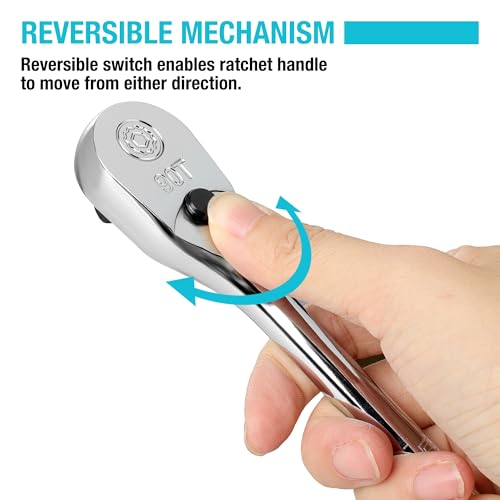 DURATECH 3-Piece Extra Long Drive Ratchet Handle, 90-Tooth Ratchet Wrench - size: 1/4", 3/8", 1/2" Combo Kit