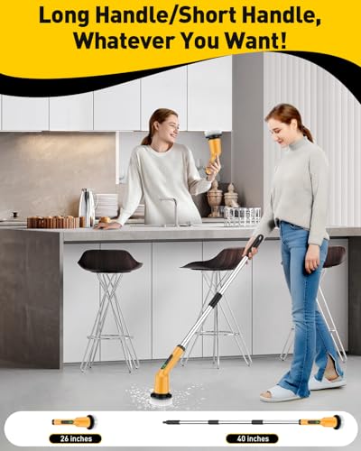 Electric Spin Scrubber for Bathroom, Shower Scrubber with Long Handle - color: Yellow, size: 3 Brush Heads