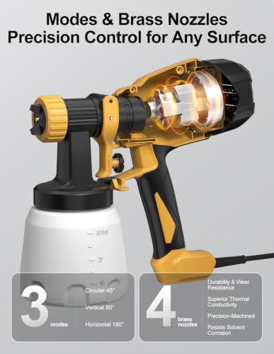Paint Sprayer, Electric Spray Paint Gun, 3 Modes & 4 Brass Nozzles - color: Yellow