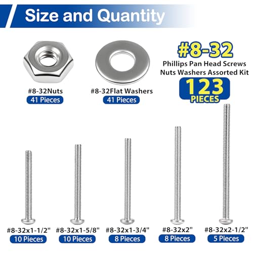 #8-32 x 1-1/2" to 2-1/2" Long Pan Head Machine Screws Kit for Outlet Box - size: #8-32(Long Screws Kit）