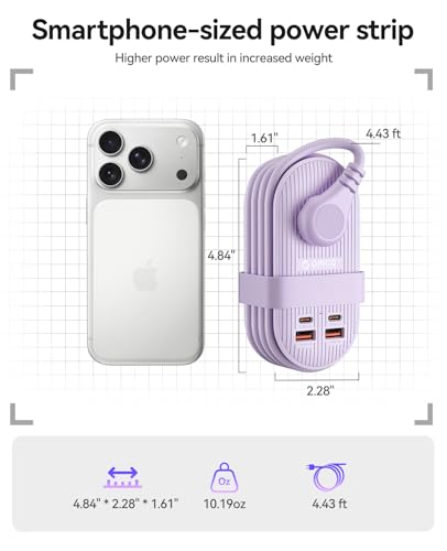 ORICO 65W GaN Travel Power Strip, 7 in 1 Charging Station(3AC,4 USB Ports) - color: Purple