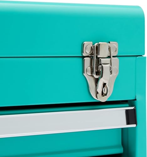 Amazon Basics Metal Tool Box with Drawers, Storage and Organization Tool Chest, Powder Coat Finish, 18.1 x 8.7 x 9.5 in, Turquoise