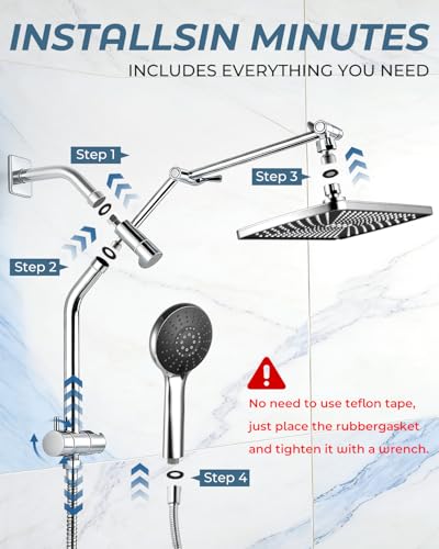 Shower Head with Handheld,High Pressure Chrome Slide Bar ShowerHead - color: C-Chrome, style: Rectangular 12"