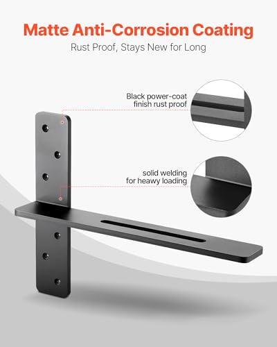 VEVOR T Shelf Brackets, 200 lbs Capacity, 2 Pcs, 16 inch Solid Steel Heavy Duty with Screws for Floating Shelves, Countertop Support Hardware - size: 16x2.89x12 in