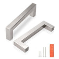 KNOBWELL 6 Pack 3-1/2" Square Kitchen Cabinet Pulls Brushed Nickel, Dresser Drawer Pulls for Bathroom Cabinet Vanity Nightst Chest, 4" Overall Length - color: Brushed Nickel, size: Hole Center:3-1/2 inch(90mm)