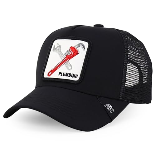 Trendy Apparel Shop 5 Panel Structured Tool Theamed Design Trucker Cap - color: Plumbing Black