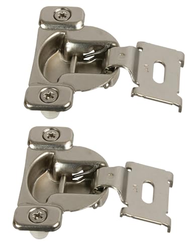 E.H.C. Cabinet Hinges, Face Frame, 105° Opening, 1/2" Overlay, Compact, Self-Close Nickel Finish, Set of 2 with Hardware and Bumpers (Dowel) - style: Dowel