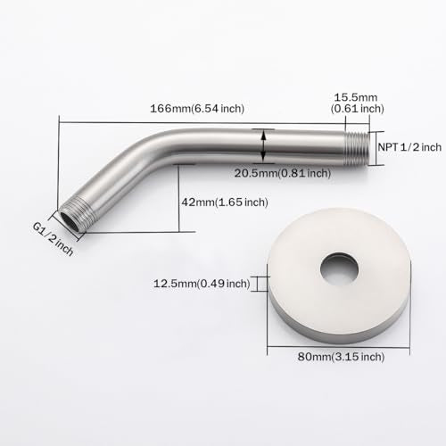 RANDOM Shower Arm with Flange, 6 Inches Brushed Nickel Wall Mount Angle Shower Head Extension Arm Wall-Mounted For Fixed Shower Head.RD91018-6BN - color: 6″ Brushed Nickel(Round Flange)