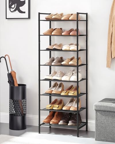 SONGMICS 8-Tier Metal Shoe Rack, Vertical Shelf, Holds up to 18 Pairs - color: Black, size: 8 Tiers (12"D x 17.6"W)