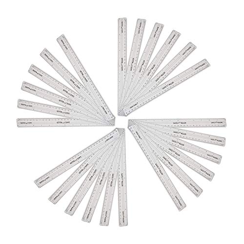 hand2mind Clear 12” Safe-T Plastic Ruler Set, Safety Ruler with Inches, Centimeters, and Millimeters, Semi-Flexible Ruler for Kids, Rulers Bulk for Classroom, School Supplies for Teachers (Set of 24)