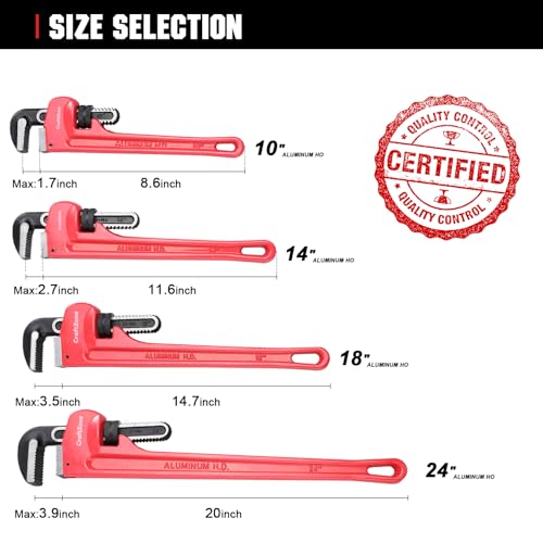 14-Inch Aluminum Pipe Wrench, 14-Inch, Heavy-Duty Adjustable Straight Plumbing Wrench, Drop-Forged Jaw, Lightweight Design, Versatile for Plumbing & Home Repair - size: 14IN
