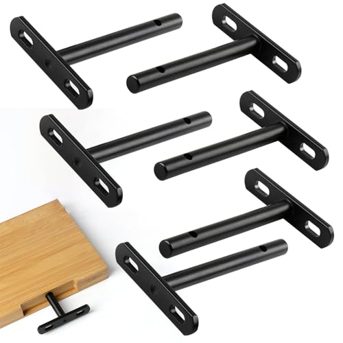 4 Inch Floating Shelf Bracket Hidden Hardware Brackets 6-Pack for Wood - Heavy Duty Stainless Steel Metal Hidden Shelves Support Kit | Upgrade Fixed Holes| with Expansion Tube + Screw (Black) - size: 4 in