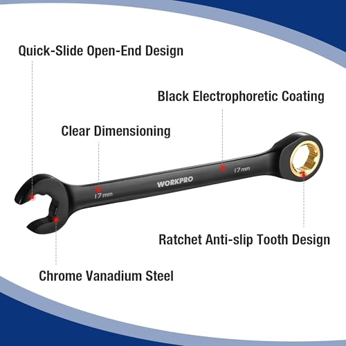 WORKPRO 8-piece Anti-Slip Ratcheting Wrench Set with Quick-Slide Open End - style: Metric + Quick Release