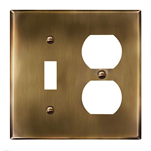 ENERLITES Combination Toggle & Duplex Metal Wall Plate, Antique Brass - color: Antique Brass, size: Standard Size