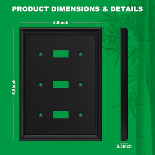 Matte Black Decorative Triple Toggle Light Switch Covers Wall Plate - size: 3 Toggle 1 Pack