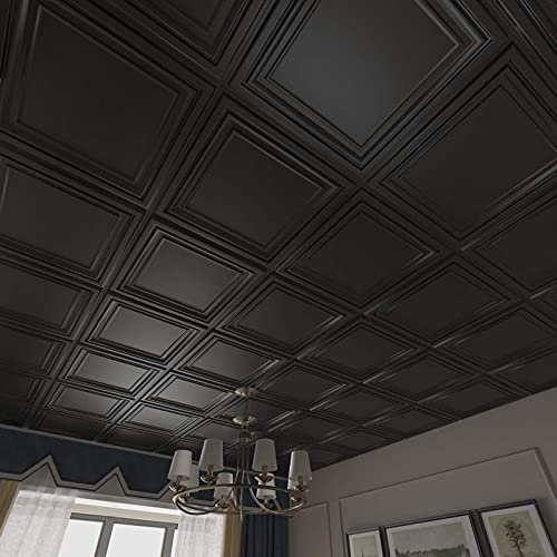 Art3d PVC Ceiling Tiles, 3D Plastic Sheet in Black, 2 x 2 ft, 12-Pack - color: Square Black, size: 24"x24"
